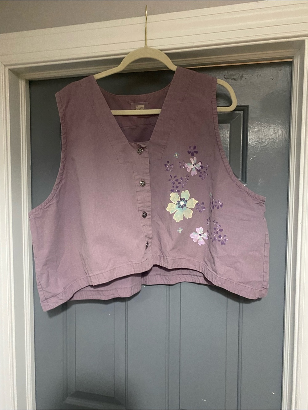 Blue Fish Lavender Floral Embroidered Button Front Vest